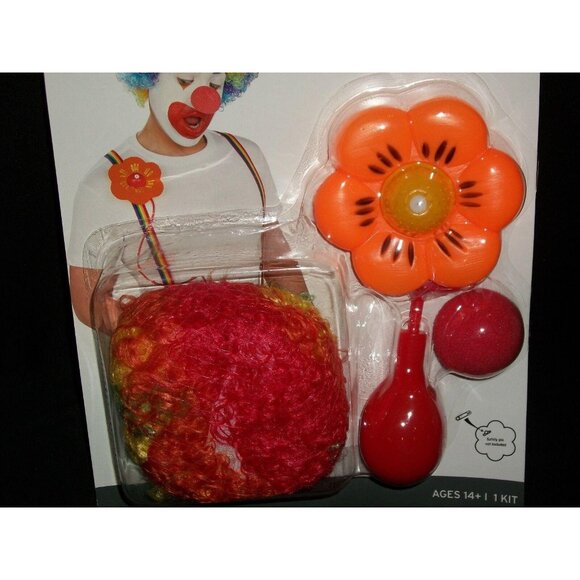 Adult Clown Character Halloween Costume Kit Wig Nose Squirting Flower Party - Picture 3 of 3